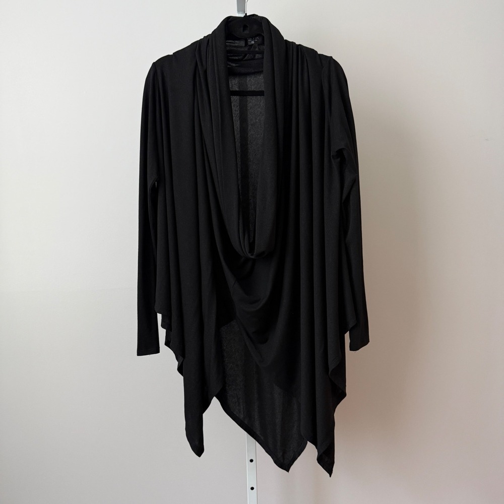 REVIR Wool Shabby Witchy Lagenlook Drape Cowl Neck Cardigan OS Black
